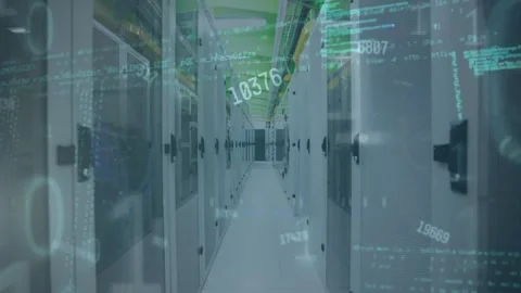 Animation of binary codes over changing numbers and computer language over Stock Footage 247124057
