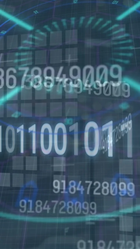 Animation of binary codes over changing numbers against mandala pattern and Stockbeeldmateriaal 344783470