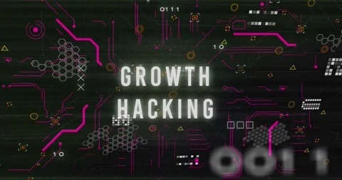 Animation of binary codes over circuit board pattern around growth hacking text Stock Footage 242067814
