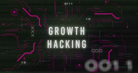 Animation of binary codes over circuit board pattern around growth hacking text Stock Footage 328145766