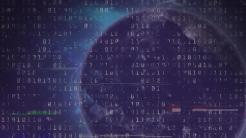 Animation of binary codes over globe rotating on digital interface Stock Footage 316218543