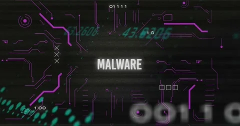 Animation of binary codes over graph, malware text and globe against black Stock Footage 242067812