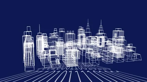 Animation of binary coding and abstract city grid buildings over blue background Stock Footage 161472729