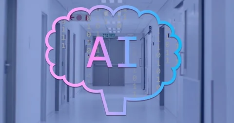 Animation of binary coding and ai text over server room Stock Footage 309975677