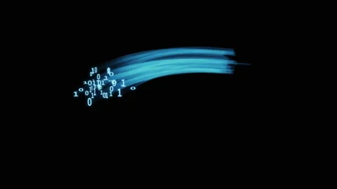 Animation of binary coding and blue light trails pattern moving over black Stock Footage 308142117