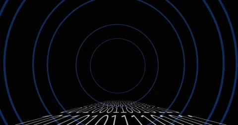 Animation of binary coding and circles on black background Stock Footage 172487830