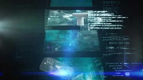 Animation of binary coding and data processing on screens Video stock 166137906