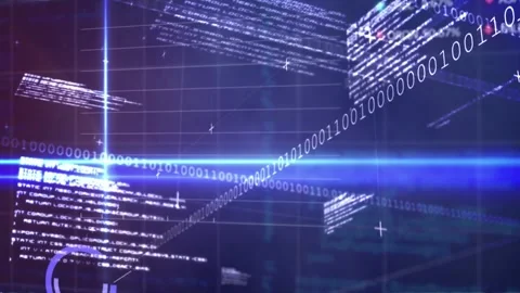 Animation of binary coding and data processing over grid Stock Footage 171863265