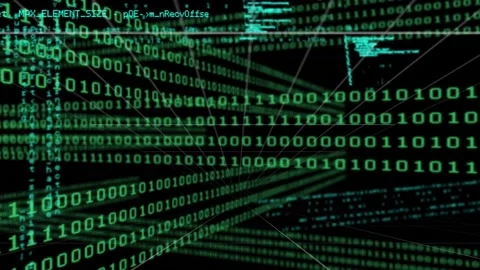 Animation of binary coding and data processing over grid Stock Footage 233052093