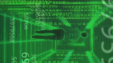 Animation of binary coding and data processing over caucasian man by computer Stock Footage 312323937