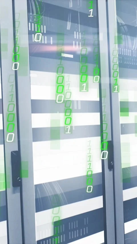 Animation of binary coding and data processing over computer servers Stock Footage 321513486