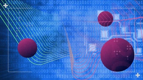 Animation of binary coding and data processing over globes Stock Footage 326889913