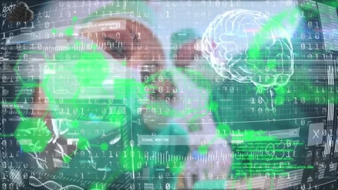 Animation of binary coding and data processing over diverse surgeons in Stock Footage 327064057