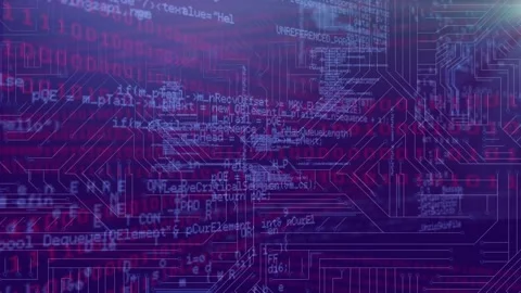 Animation of binary coding and data processing over microprocessor connections Stockbeeldmateriaal 327844530