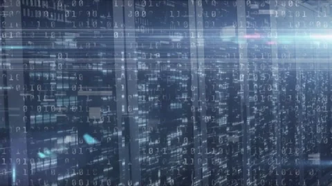 Animation of binary coding and data processing over computer servers Stock Footage 327844928