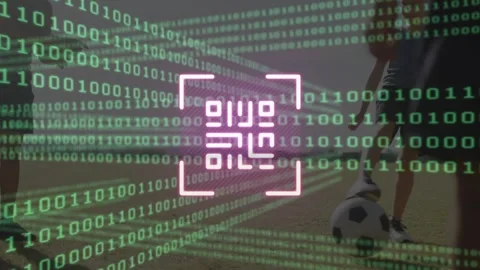Animation of binary coding and data processing over glowing computer circuit Stock Footage 328585934