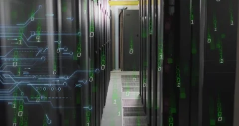 Animation of binary coding and data processing over computer servers Stock Footage 329226099