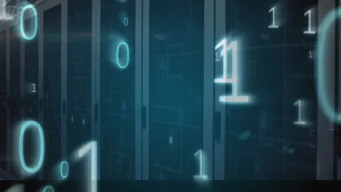 Animation of binary coding and data processing over computer servers Stock Footage 329559345