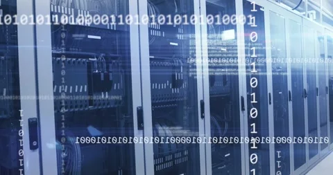 Animation of binary coding and data processing over computer servers Stock Footage 329914657