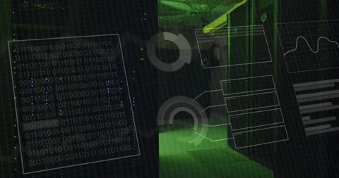 Animation of binary coding and data processing over computer servers Stock Footage 329914705