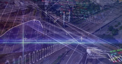 Animation of binary coding and data processing over grid 動画素材 329919726