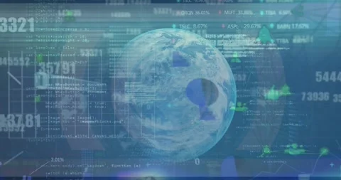 Animation of binary coding and data processing over globe Stock Footage 330254715