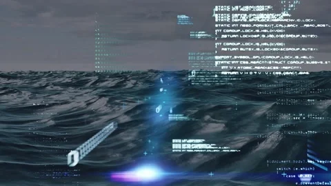 Animation of binary coding and data processing over sea Stock Footage 330661340