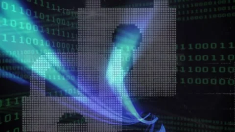 Animation of binary coding and data processing over navy background Stock Footage 330724441