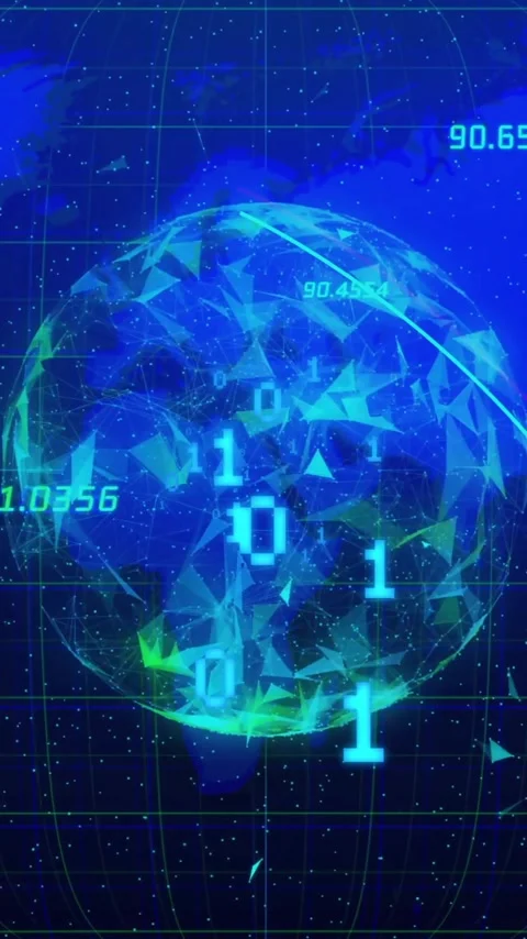 Animation of binary coding and data processing over globe and world map Stock Footage 341976934
