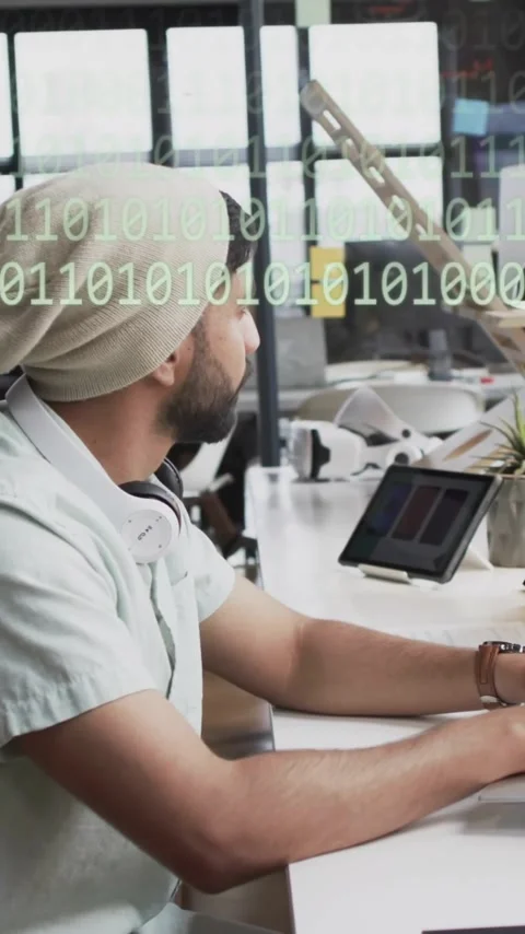 Animation of binary coding and data processing over businessman in office Stock-Footage 343079242