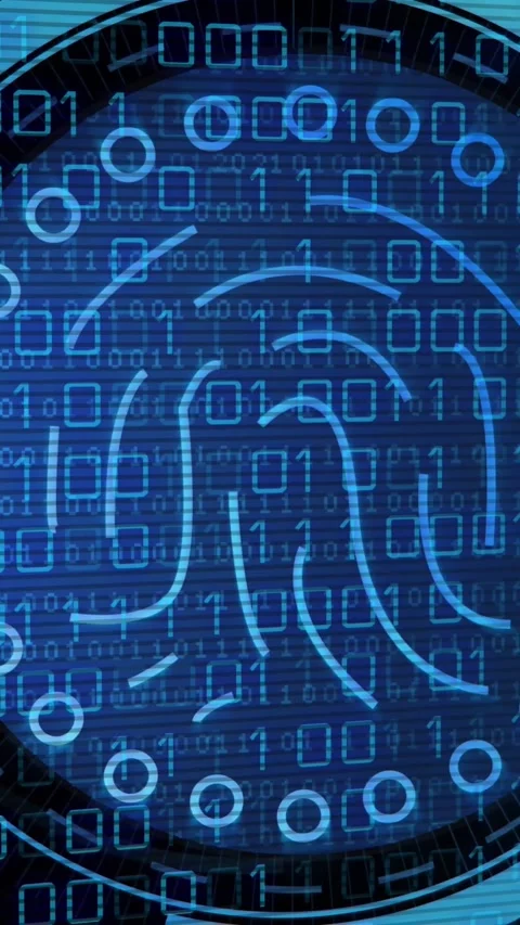 Animation of binary coding and data processing over biometric reading Video stock 343498513
