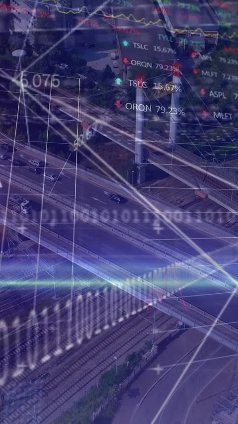 Animation of binary coding and data processing over grid Stockbeeldmateriaal 344369461