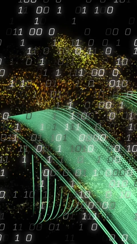 Animation of binary coding and data processing over light trails 库存影片 344774848