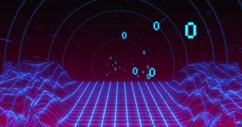 Animation of binary coding and digital mountains over circles 스톡 동영상 172487986