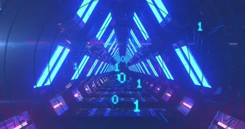 Animation of binary coding and digital tunnel over circles 스톡 동영상 172487999
