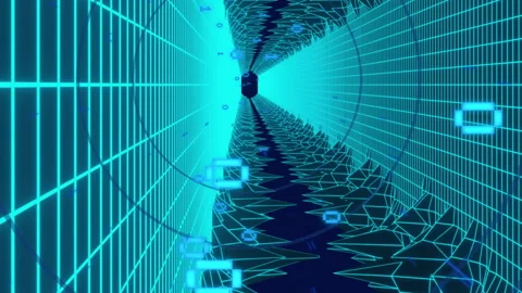 Animation of binary coding and digital tunnel over circles Stock Footage 207370411