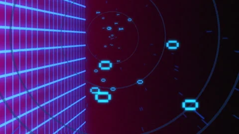 Animation of binary coding and digital mountains over circles Stock Footage 207370425