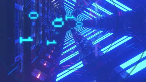Animation of binary coding and digital tunnel over circles 스톡 동영상 207370520