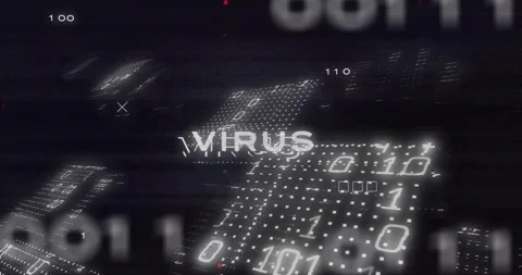 Animation of binary coding and digital data processing over virus text Stock Footage 265565253