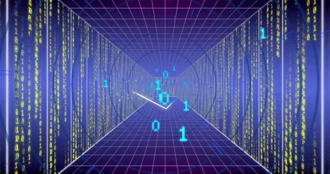 Animation of binary coding and digital data processing over computer servers Stock Footage 268405209