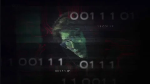 Animation of binary coding and digital data processing over asian male hacker Stock Footage 307984581