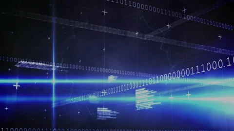 Animation of binary coding and digital data processing on black background Stock Footage 308433623