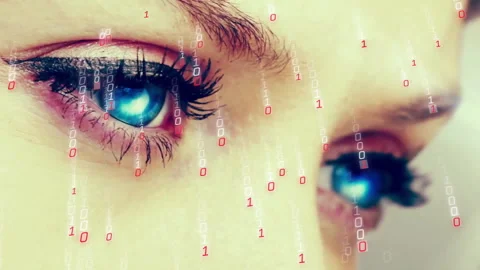 Animation of binary coding and digital data processing over woman's face Stock Footage 309908998