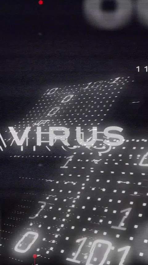 Animation of binary coding and digital data processing over virus text Stock Footage 342650855