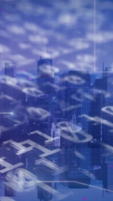 Animation of binary coding and digital data processing over cityscape Stock-Footage 342812730