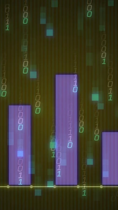 Animation of binary coding and digital data processing over dark background Video stock 342996926