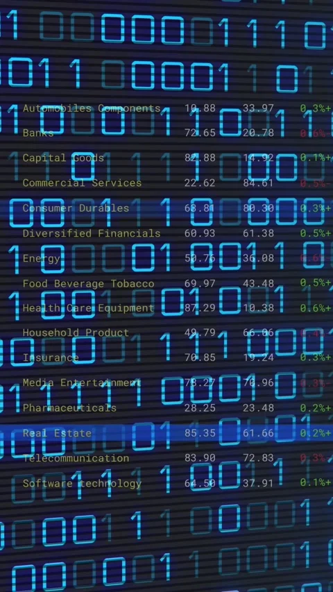 Animation of binary coding and financial data processing Video stock 342677030
