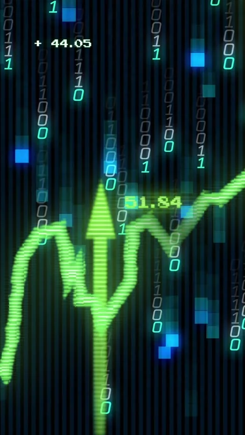 Animation of binary coding and financial data processing Stock Footage 343714567