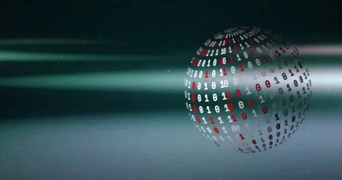 Animation of binary coding and globe over light trails Stock Footage 308993451