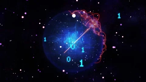 Animation of binary coding and globe with shapes on black background Stock Footage 329356038